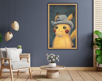 ゴッホ ピカチュウ イーブイ キャンバス、有名なアートワーク ポスター