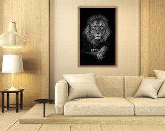 Lion Picture - captivating black and white photo of a lion, lion wall art, lion photo, digital download, digital art