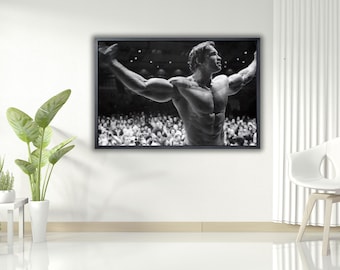 Impressão em tela de Arnold Schwarzenegger, arte de parede motivacional para academia.