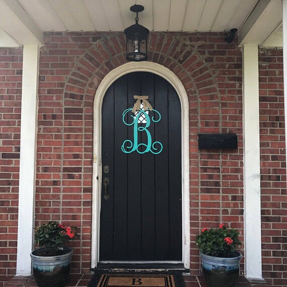 Wooden Door Wreath W Ribbon Front Door Wreaths Monogram Door Hanger Monogrammed Wreath Front Door Letters Outdoor Wreath Decor