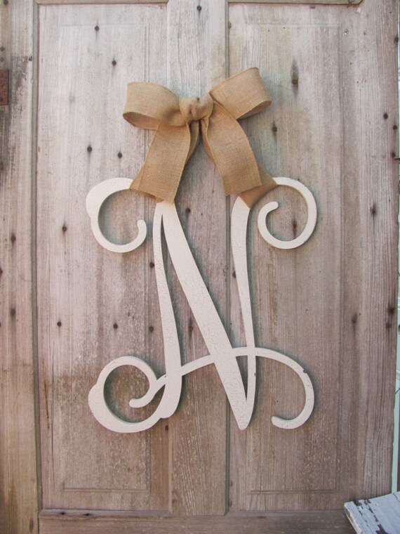 Wooden Initial Door Wreath W Ribbon Front Door Wreaths Etsy