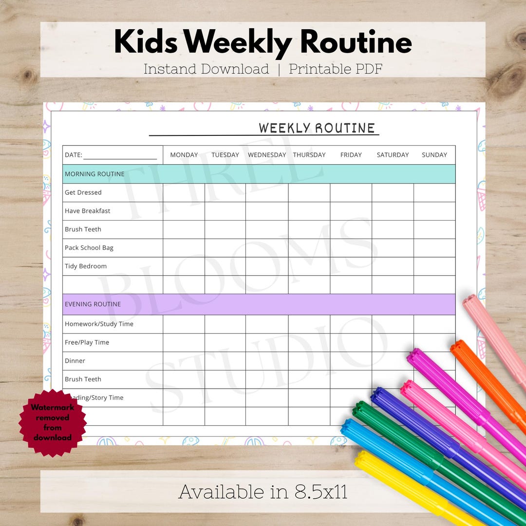Weekly Routine Chart Class Kids Weekly Routine Chart Digital Download Printable - Etsy