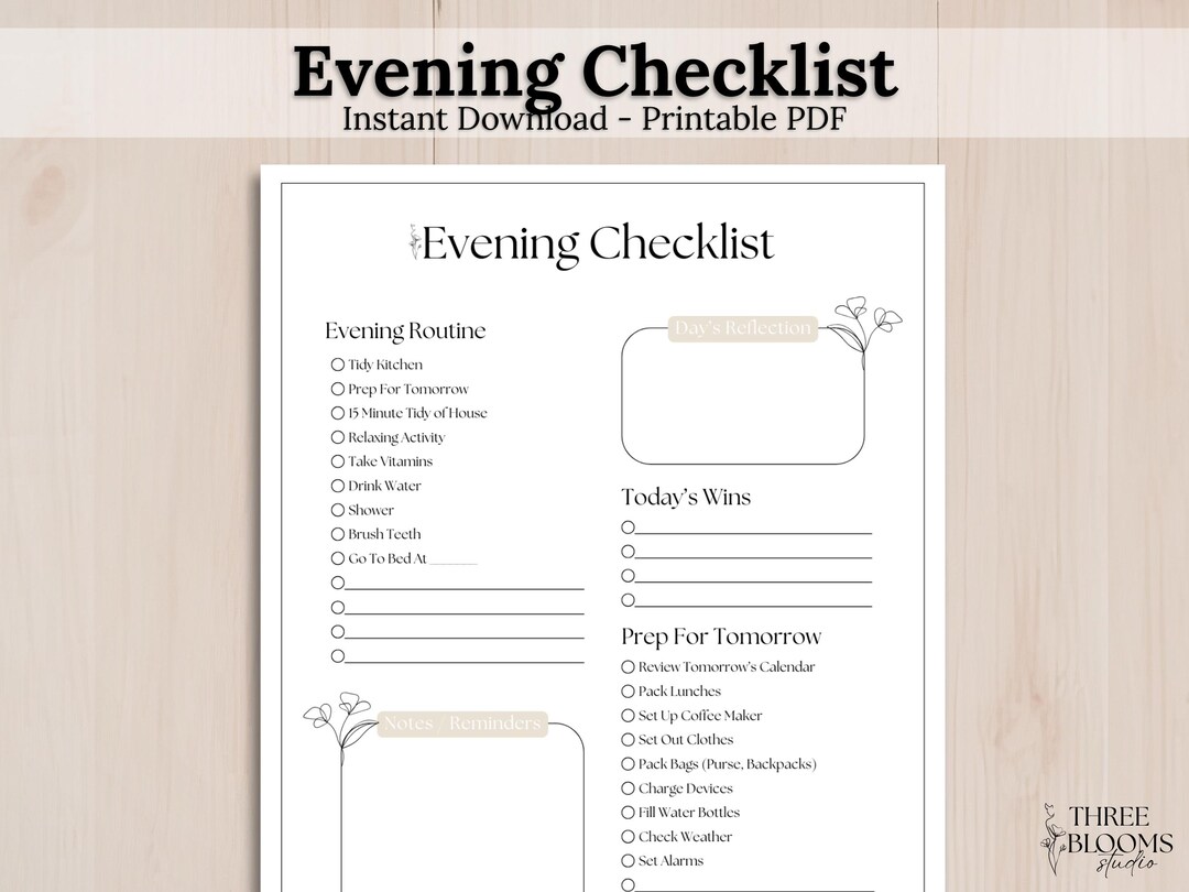 Editable Evening Routine Evening Routine Checklist Printable for a Calm Night | Daily Reflection ...