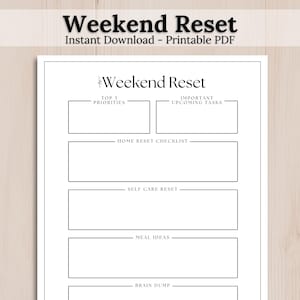 Weekend Reset Productivity Planner for Women | Sunday Reset Printable