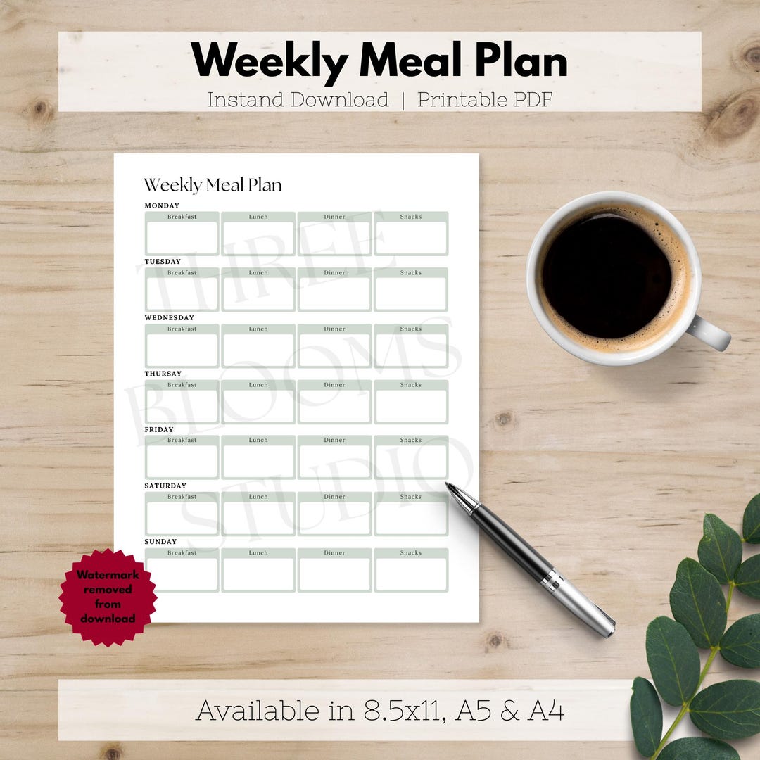 Simple Weekly Meal Plan Printable - Etsy