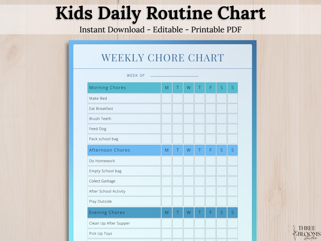Kids Daily Routine Chart, Editable Schedule (printable PDF) - Etsy