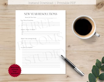 New Year Resolution Worksheet | New Years Printable | Goal Setting Digital Download