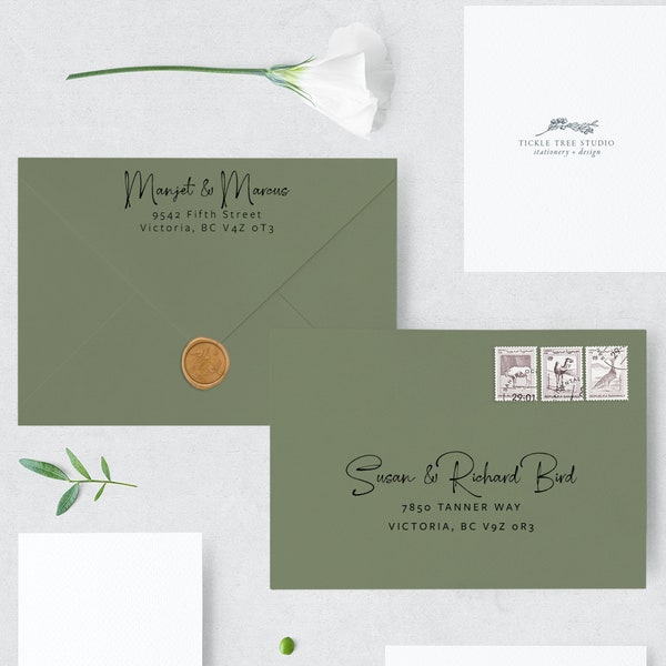 Envelope Guest & RSVP Address Printing - Mid Green