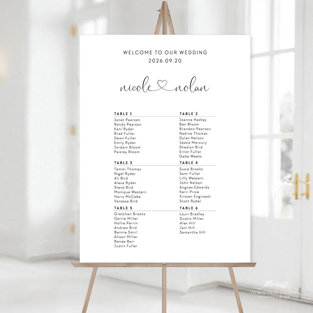 Minimalist Wedding Seating Chart Sign, Modern Reception Table ...