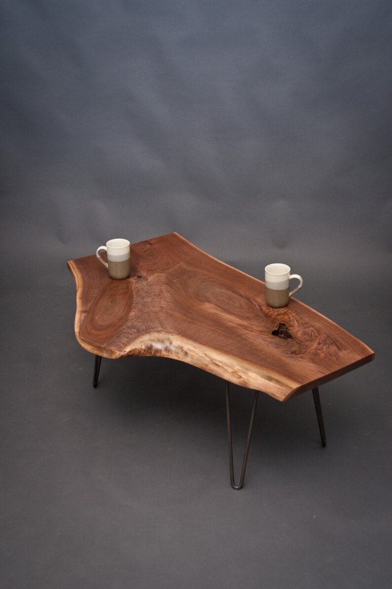 CUSTOM Petite Live Edge Black Walnut COFFEE Table Midcentury Rustic Natural image 4