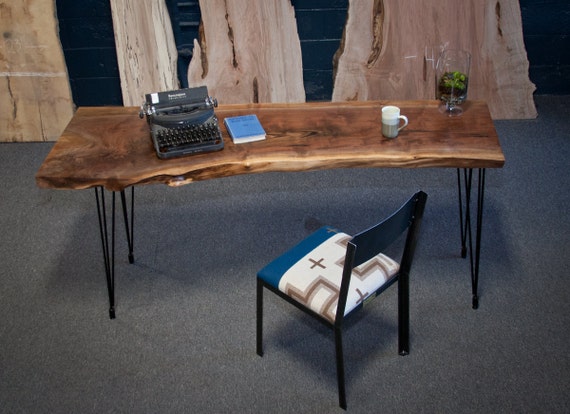 Live Edge Black Walnut DESK CUSTOM Built Reclaimed Wood Rustic