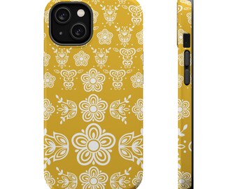 Gouden MagSafe iPhone-hoesje met vlinder, retro bloemen keukendecor jaren 70