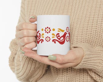 Vintage koffiemok met vriendschapspatroon, retro keukendecor