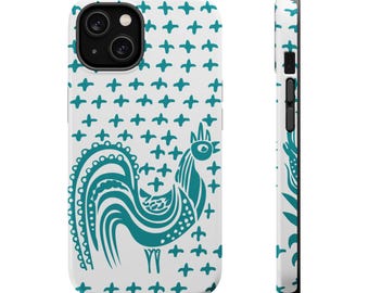 iPhone-hoesje Butterprint Rooster, turquoise vintage keuken, compatibel met MagSafe