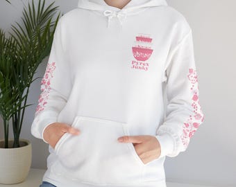 Op roze kruisbes Pyrex geïnspireerde hoodie, cadeau retro keukengerei