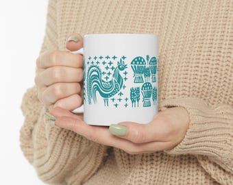 Op Pyrex geïnspireerde mok met amish-boterafdruk, groenblauwe koffiemok met boterafdruk 11 oz 15 oz, beker vintage Pyrex-stijl