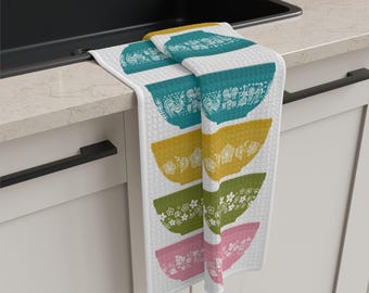 Op Pyrex geïnspireerde theedoek voor verzamelaars, vintage kruisbesvlinder gouden lentebloesem boterafdruk keukenhanddoek
