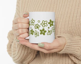 Groene mok met lentebloesem, op Pyrex geïnspireerd koffiekopje Crazy Daisy Floral