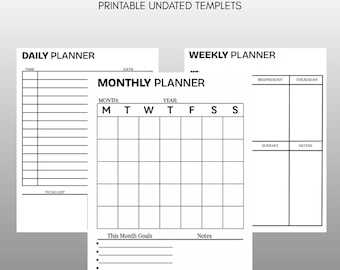 Printable Productivity Planner Bundle | Daily, Weekly & Monthly Layouts | Minimal Undated Planner PDF | Instant Download