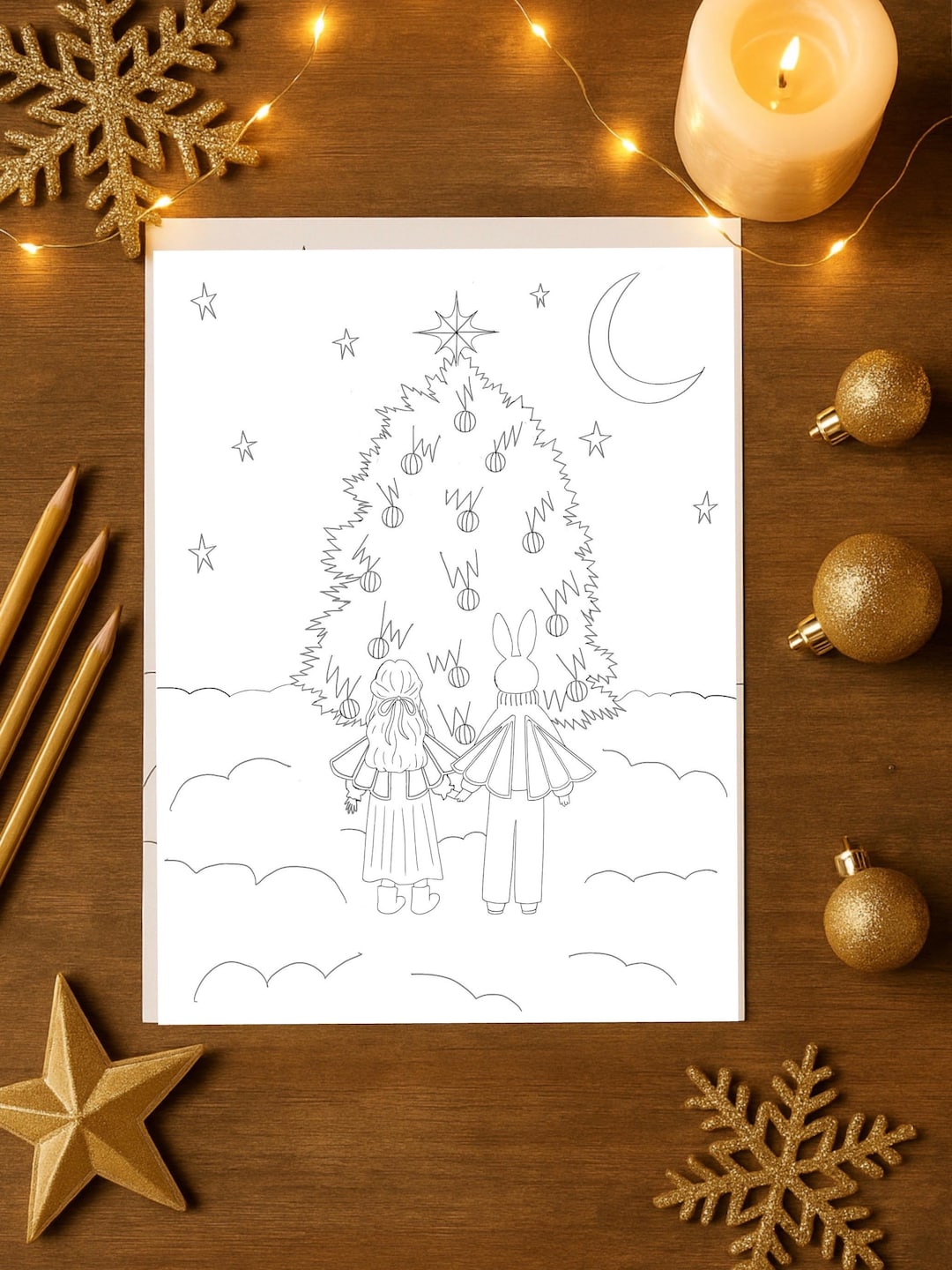 Magical Christmas Tree Coloring Page – Cozy Holiday Scene With Kids ...
