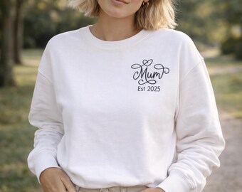 Maglione da mamma EST 2025, regalo per futura mamma, annuncio di gravidanza, felpa da mamma, regalo per la mamma, maglione da donna firmato