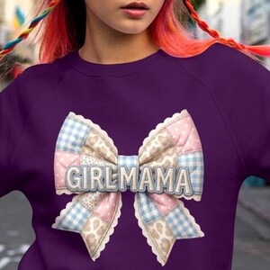Soft Leopard Patchwork Mom Design, Girl Mama Coquette Bow PNG, Trendy Varsity Bow Hoodie Graphic, Faux Embroidery Mama, Digital Download
