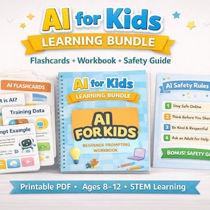 AI Learning Bundle for Kids | 30 Flashcards + Prompting Workbook + Safety Guide & Certificate | Printable PDF | STEM ActivityClassroom