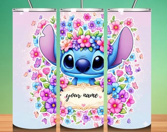 Personalisierter Stichblumenbecher, 20 Unzen dünnes Sublimationsdesign (Digital PNG)