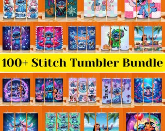 Stitch Tumbler Wrap PNG Bundle, 3D Cartoon Design (Digital Download)