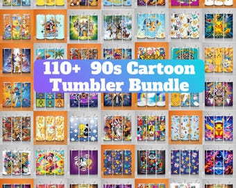 110+ 90s Tumbler Wrap Bundle, Instant Download 20oz Tumbler PNG Wraps Design, Digital 90 s Cartoon 20 oz Skinny Tumblers Designs Template
