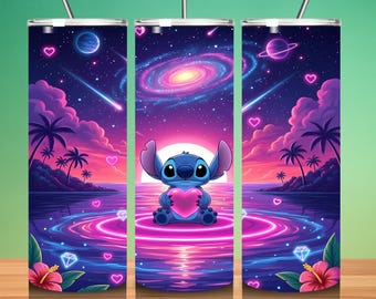 Diseño de Stitch Sunset Beach para vaso de 20 oz (PNG, descarga digital)