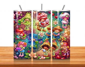 Fruit Cute Friends Pastellfarben Skinny Tumbler 20oz Wrap PNG 300 DPI - Sublimationsdesign Digitaler Download