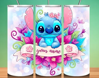 Custom Name Stitch Floral 20oz Tumbler Wrap (PNG Digital Download)