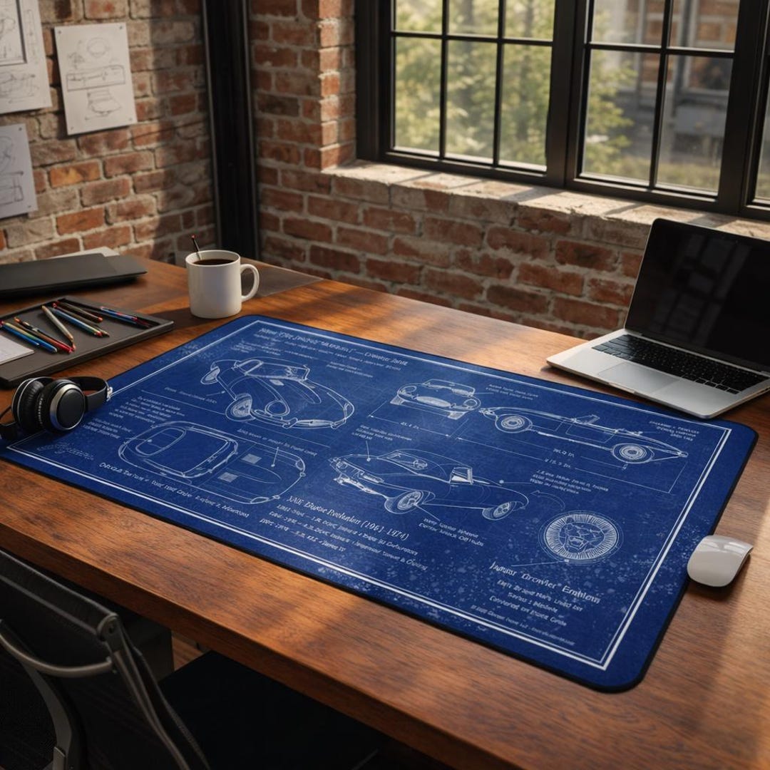 Blueprint Table Mat Jaguar E-type Blueprint Desk Mat – Vintage Car Office Pad (32x16) - Etsy