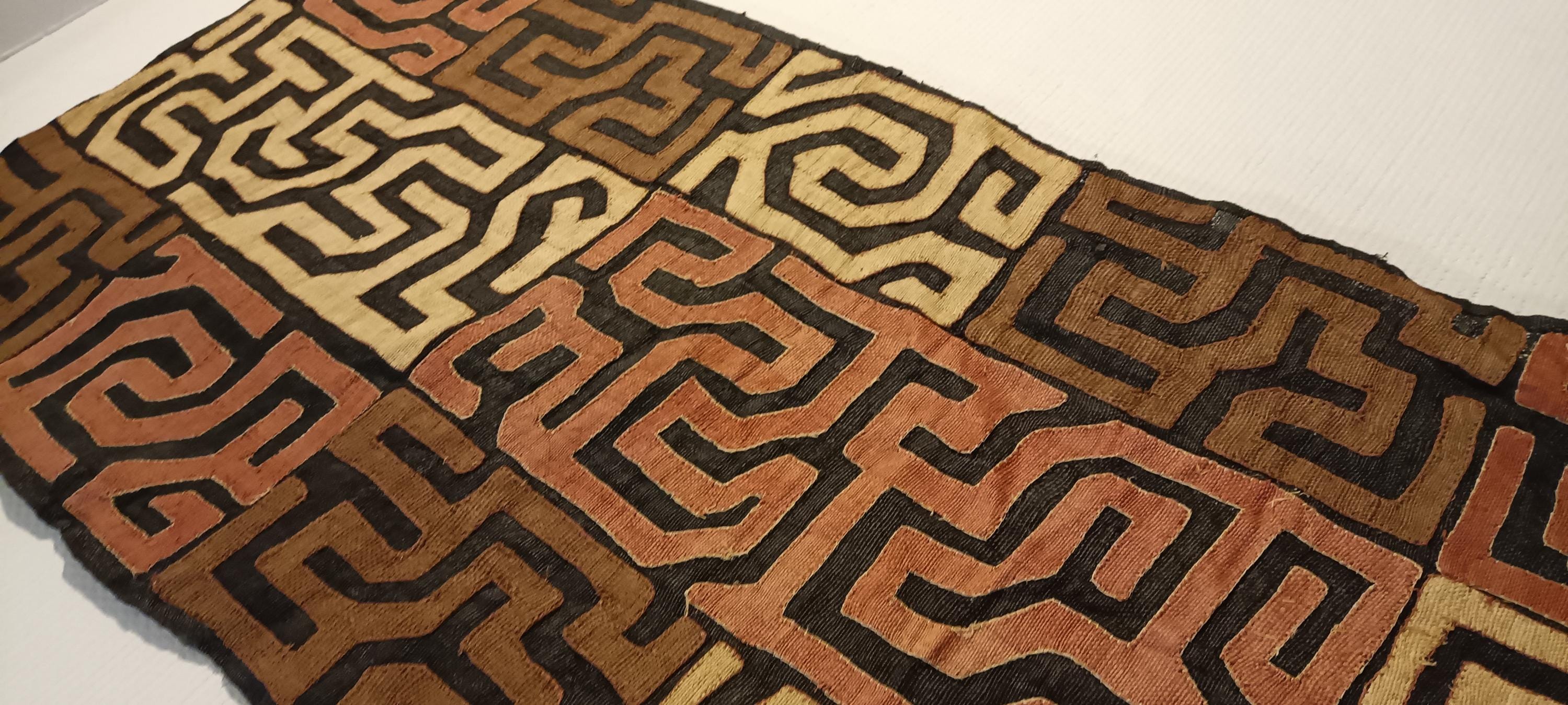Kuba Fabric From Kasai in Appliquéd Raffia – Long African Textile Panel ...