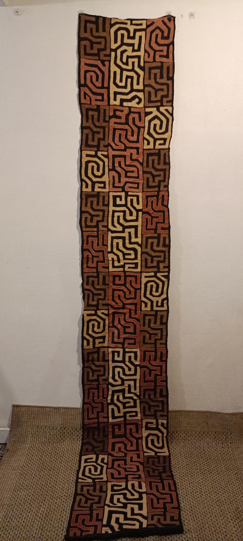 Kuba Fabric From Kasai in Appliquéd Raffia – Long African Textile Panel ...