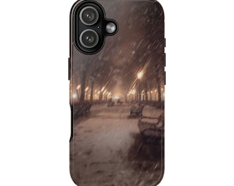 Snowy Park Bench Phone Case | Winter Streetlamp Snowfall iPhone Cover