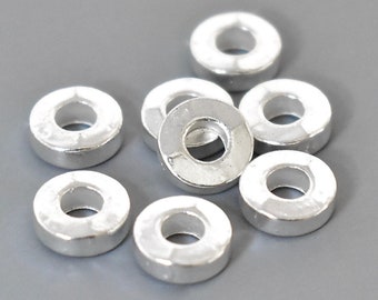 25 Bright SILVER 6mm Washer Heishi Bead - 6X2mm TIBETAN Style Large 2.6mm Hole Boho Metal Flat Ring Slider Disc Donut Rondelle Spacer - 5776