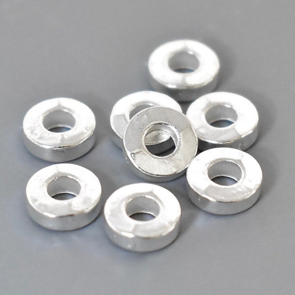 25 Bright SILVER 6mm Washer Heishi Bead - 6X2mm TIBETAN Style Large 2.6mm Hole Boho Metal Flat Ring Slider Disc Donut Rondelle Spacer - 5776