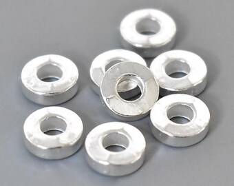 Sample 5 Bright SILVER 6mm HEISHI Washer Spacer Beads - 6x2mm Small Flat Coin Disc Donut Ring Slider Metal Beads w/ 2.8mm Large Hole - 5559