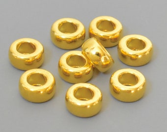 25 GOLD Large Hole Beads . 7mm Spacer Beads 3.8mm Hole . Round Washer Heishi Rondelle 7x3.5mm TIBETAN Style Wholesale - 7542 / 6938