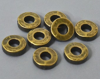 25 Antique BRONZE 6mm WASHER Heishi Spacer Beads - 6x2mm Small Flat Coin Disc Donut Ring Metal Beads w/ 2.8mm Large Hole - 5557