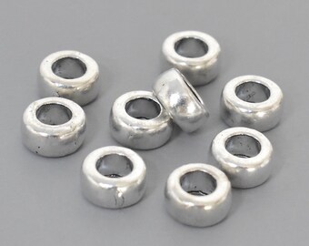 25 SILVER Large Hole Beads . 7mm Spacer Beads 3.8mm Hole . Round Washer Heishi Rondelle 7x3.5mm TIBETAN Style Wholesale Beads - 7542