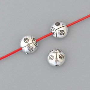 10 LADY BUG Charm BEADS - 8mm Antique Silver Small Ladybug charm Spacer Bead - Large 1.5mm Hole Diy Jewelry - Lead and Nickel Safe - 7428