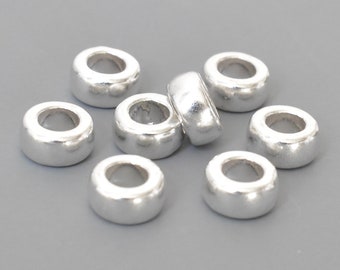 25 SILVER Large Hole Beads . 7mm Spacer Beads 3.8mm Hole . Round Washer Heishi Rondelle 7x3.5mm TIBETAN Style Wholesale Beads - 7542 / 6626