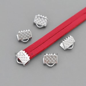 6mm STAINLESS STEEL Cord End CRIMPS 6x6mm Hypoallergenic Stainless Steel Rectangle Textured Crimp Bail Clamps Loop for Ribbon Cords 7526