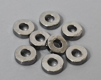 10 GUNMETAL 6mm Large Hole Washer Heishi Beads - 6X2mm Spacer Beads w/ Large 2.8mm Hole - Metal Flat Ring Slider Disc Rondelle Bead - 5558