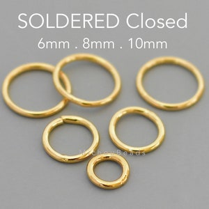 Gold SOLDERED CLOSED Jump Rings - 6mm . 8mm . 10mm 18 Gauge Gold Plated Brass Connector Links Jumprings Ring - Instant Ship