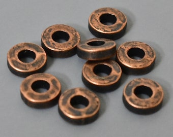 100 Antique COPPER 6mm WASHER Heishi Spacer Beads - 6x2mm Small Flat Coin Disc Donut Ring Metal Beads w/ 2.8mm Large Hole - 5554 (6889)