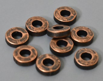 5 Antique COPPER 6mm WASHER Heishi Spacer Beads - 6x2mm Small Flat Coin Disc Donut Ring Metal Beads w/ 2.8mm Large Hole - 5554 (6889)